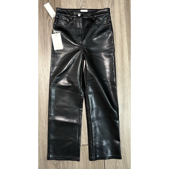 Aritzia Wilfred Black Cropped Melina High Rise Vegan Leather Pants Size 00 Biker - Picture 8 of 13